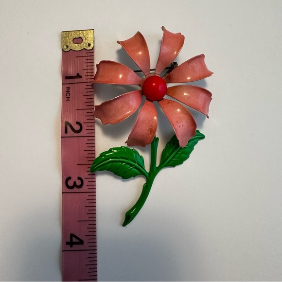 Vintage Brooch Large Enamel Flower Pin - Picture 4 of 5